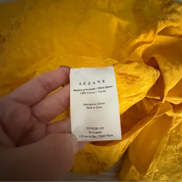 Sezane 42 US 10 Tinsley Jacquard Yellow Midi Dress 3/4 Sleeve - Picture 5 of 9